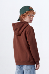 Boy's Tomato Store Zip Sweatshirt Hood Full-Zip Front Chest Badge Detail Side Pockets Slim Fit Melton