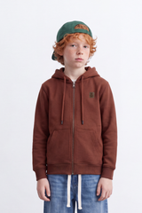 Boy's Tomato Store Zip Sweatshirt Hood Full-Zip Front Chest Badge Detail Side Pockets Slim Fit Melton