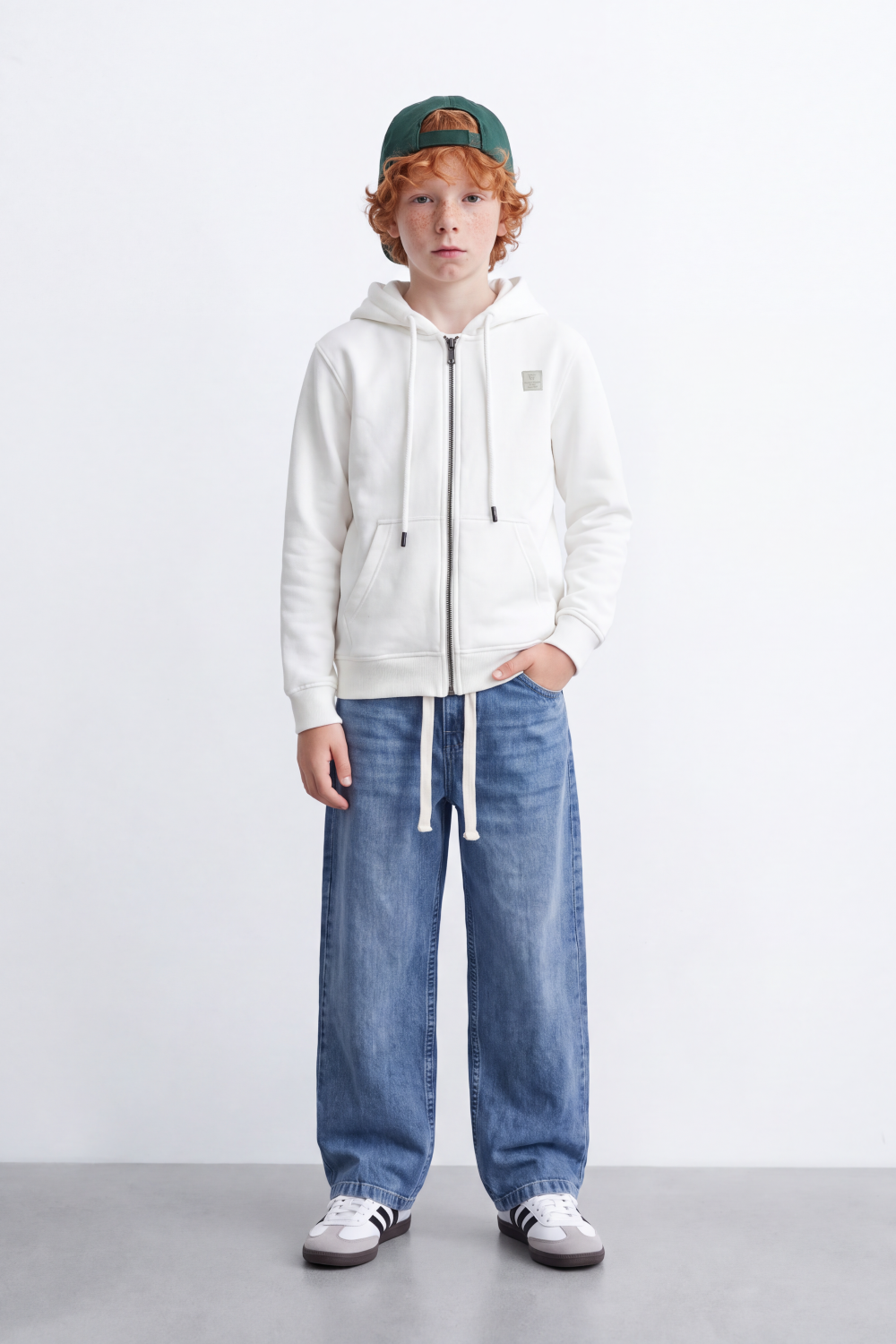 Boy's Tomato Store Zip Sweatshirt Hood Full-Zip Front Chest Badge Detail Side Pockets Slim Fit Melton