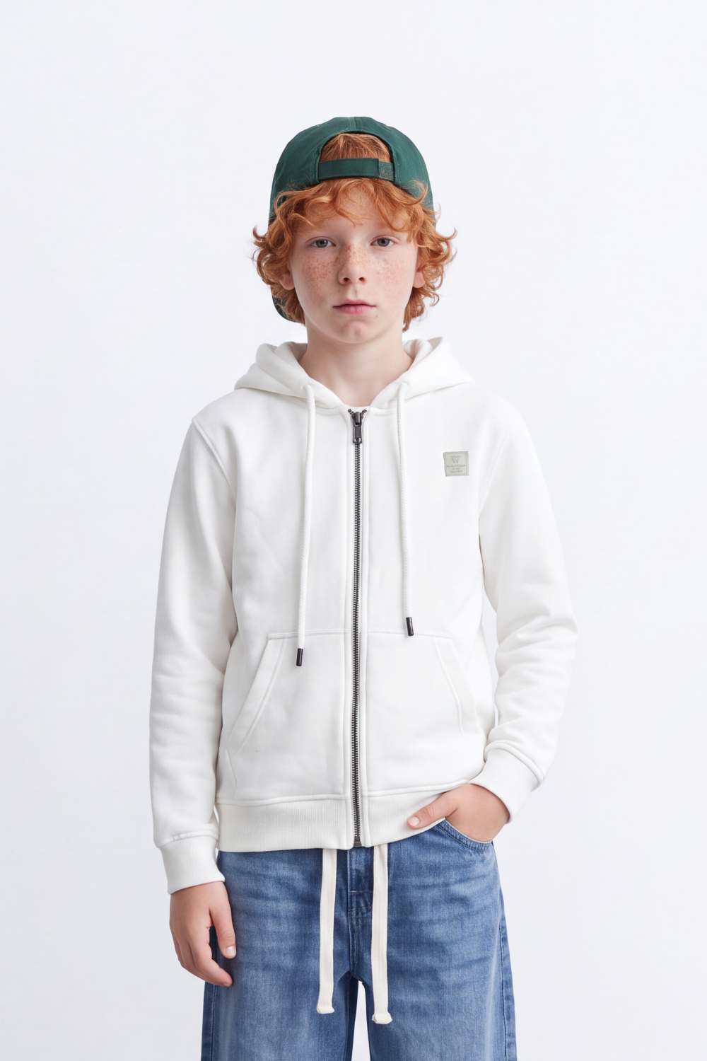 Boy's Tomato Store Zip Sweatshirt Hood Full-Zip Front Chest Badge Detail Side Pockets Slim Fit Melton