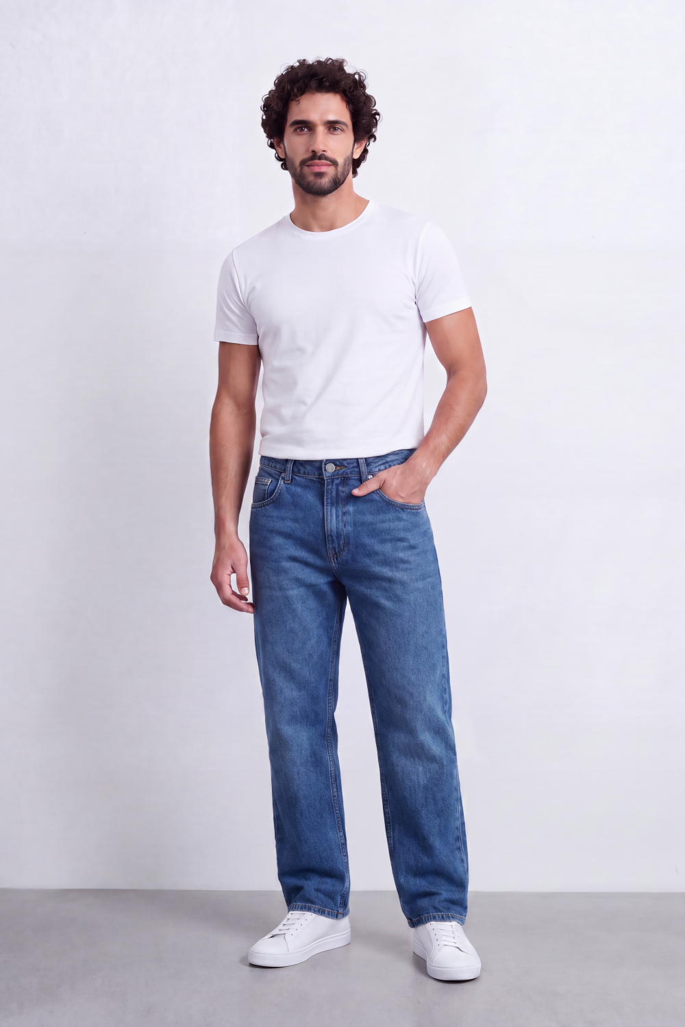 Men's Tomato Store Washed Denim Jeans Mid-Rise Waist Wide Leg Pants