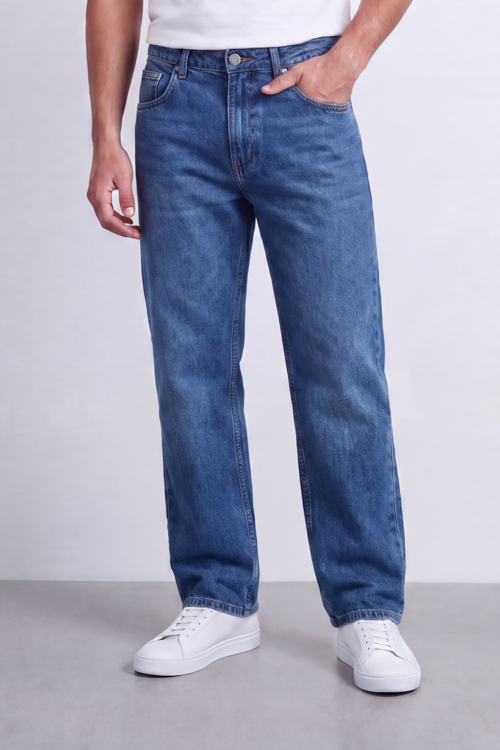 Men's Tomato Store Washed Denim Jeans Mid-Rise Waist Wide Leg Pants