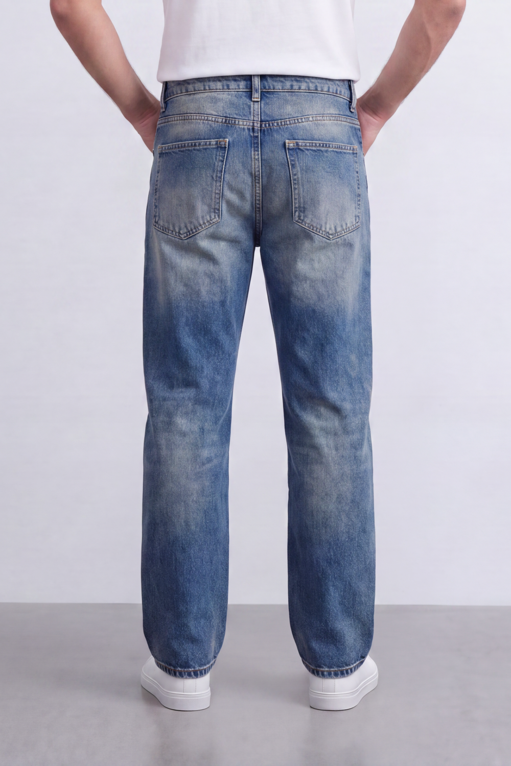 Men's Tomato Store Washed Denim Jeans Mid-Rise Waist Wide Leg Pants