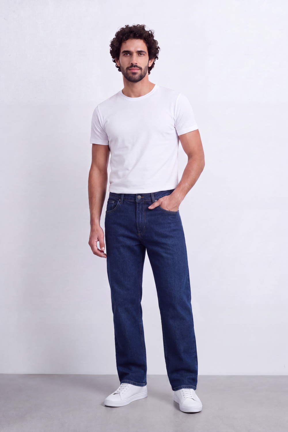 Men's Tomato Store Washed Denim Jeans Mid-Rise Waist Wide Leg Pants