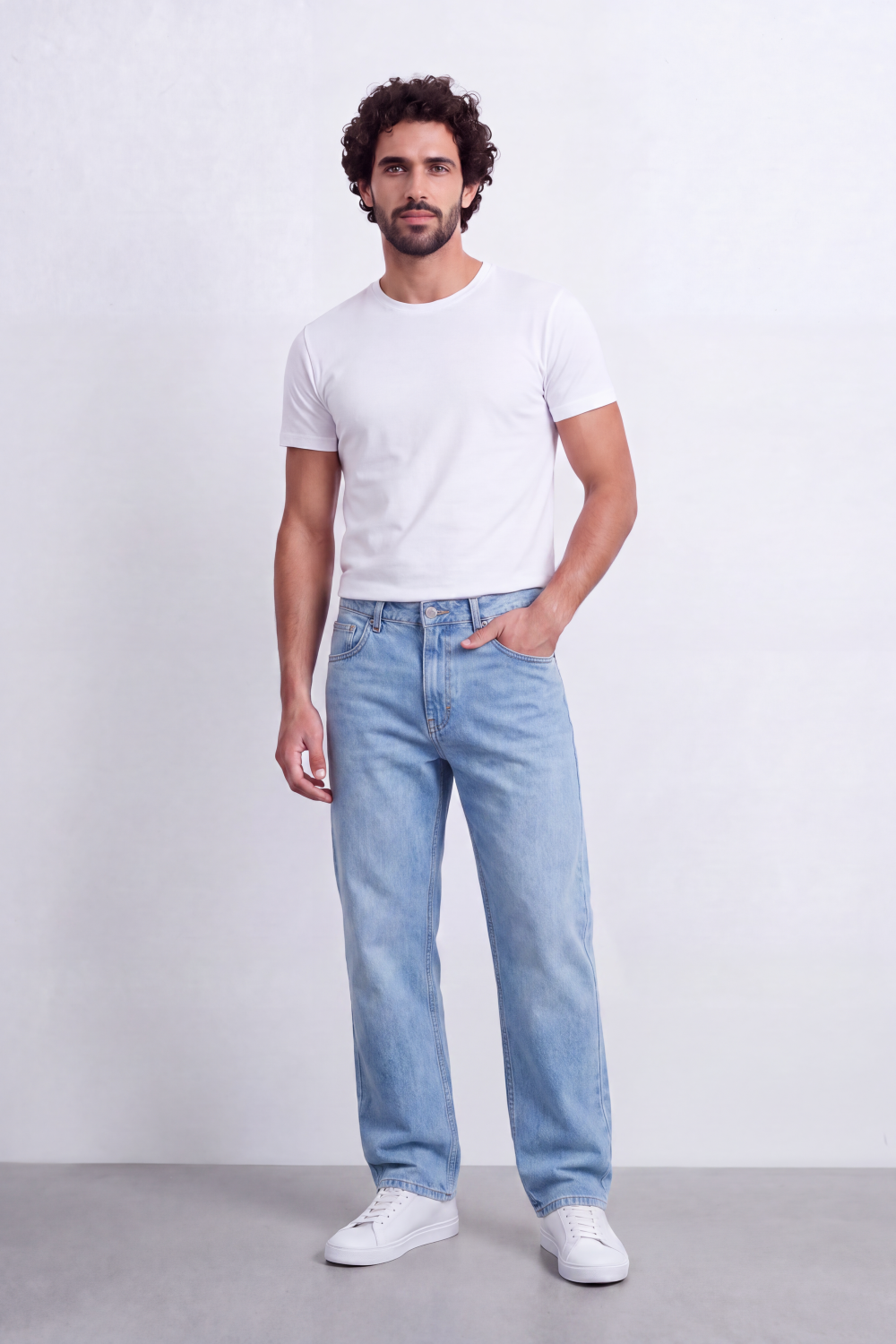 Men's Tomato Store Washed Denim Jeans Mid-Rise Waist Wide Leg Pants