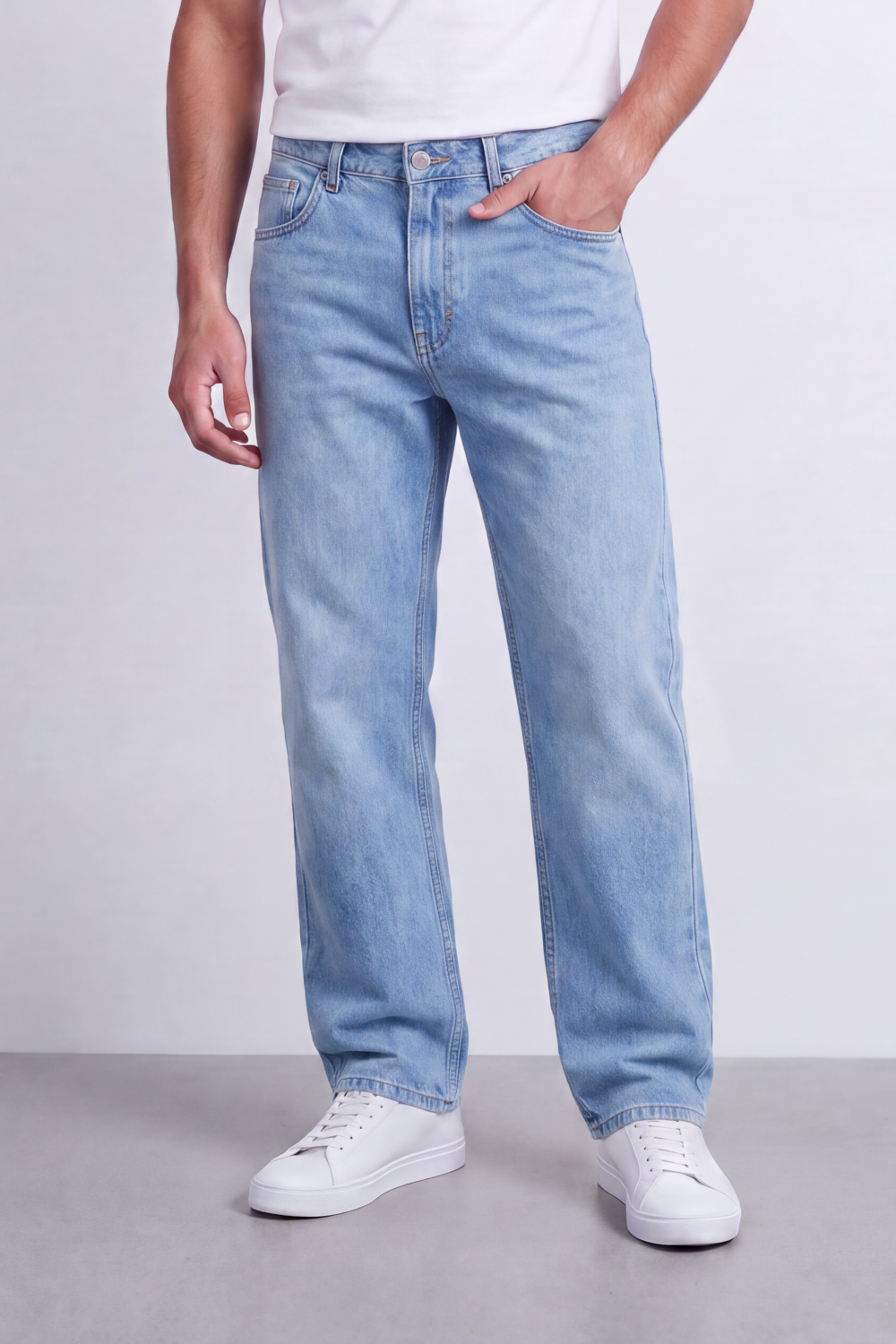 Men's Tomato Store Washed Denim Jeans Mid-Rise Waist Wide Leg Pants
