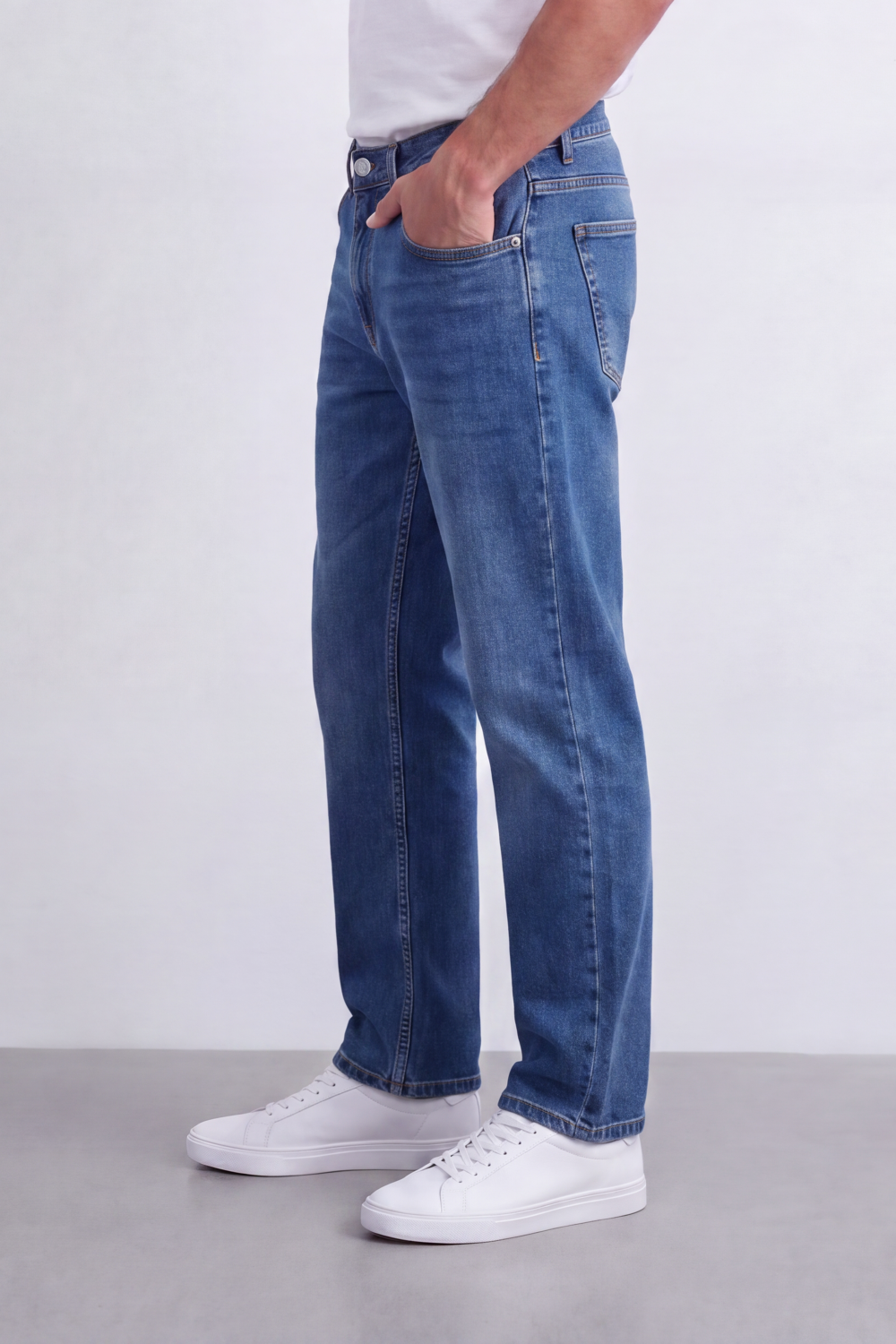 Men's Tomato Store Washed Denim Jeans Mid-Rise Waist Wide Leg Pants