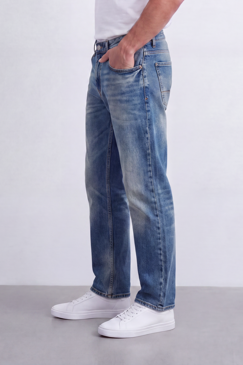 Men's Tomato Store Washed Denim Jeans Mid-Rise Waist Wide Leg Pants