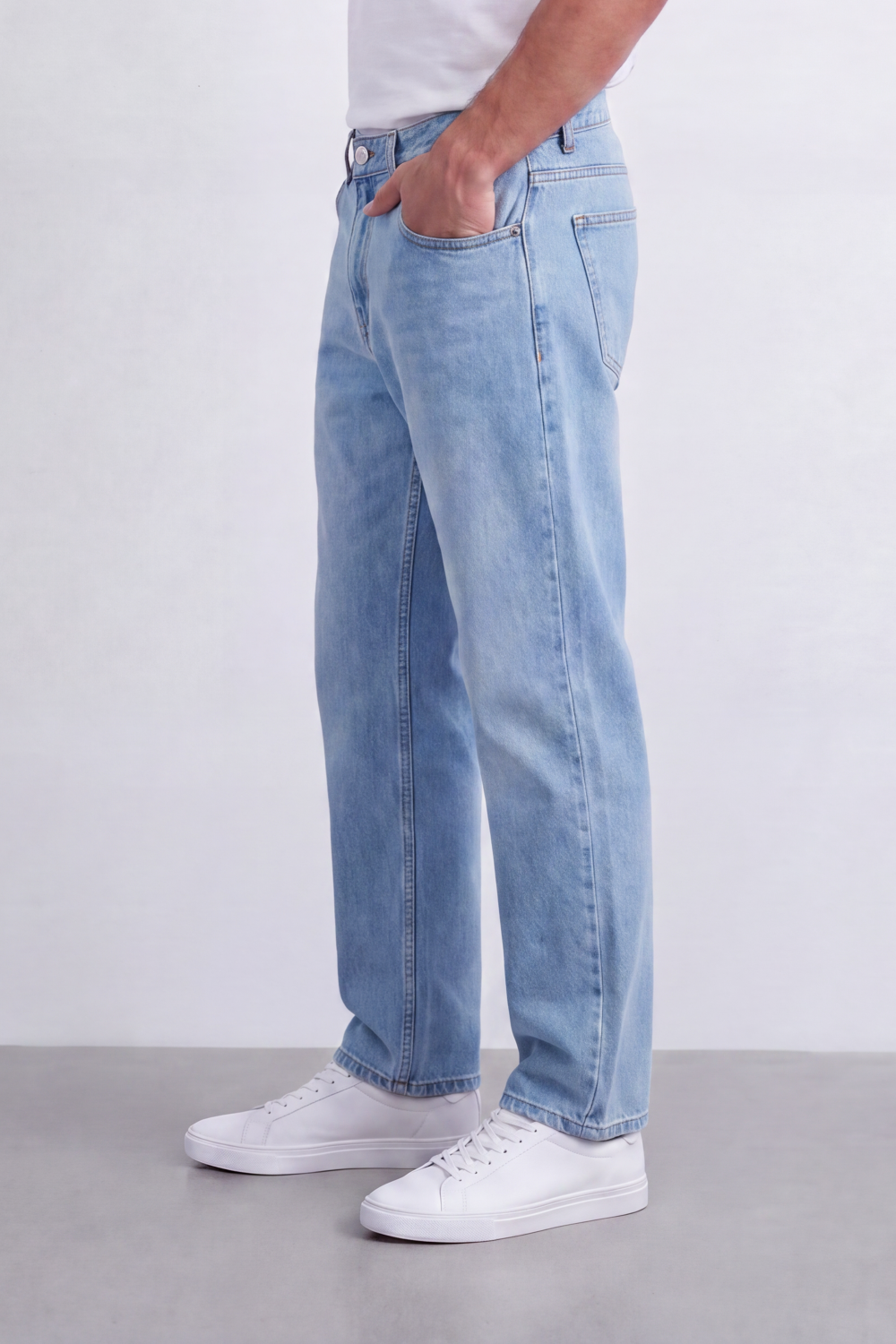 Men's Tomato Store Washed Denim Jeans Mid-Rise Waist Wide Leg Pants