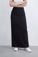 Women’s Tomato Store Column Slit Maxi Skirt Clean Matte Surface Shapes Sleek High Waist Line Long Straight Fall Back Slit Detail