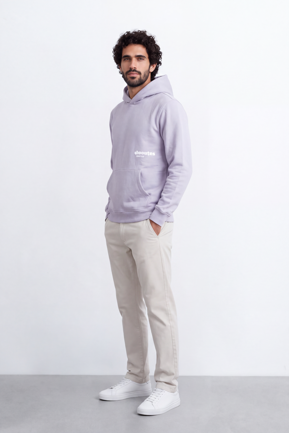 Men's Tomato Store Slim Fit Melton Sweatshirt Hood Minimal Chest Typography Kangaroo Pocket