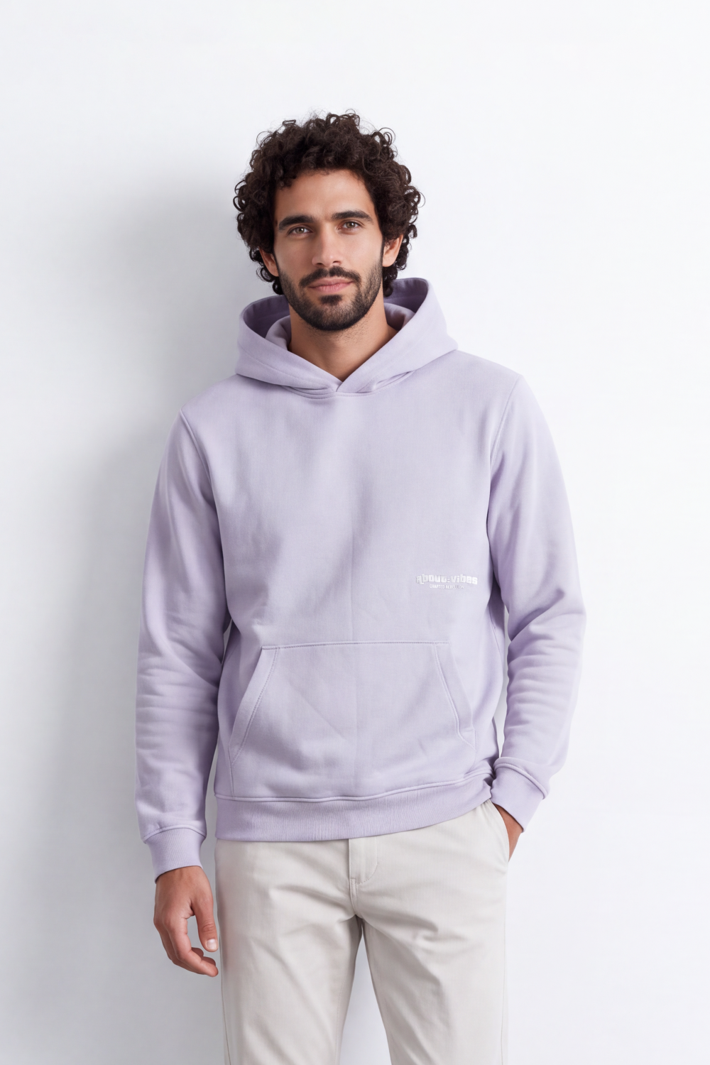 Men's Tomato Store Slim Fit Melton Sweatshirt Hood Minimal Chest Typography Kangaroo Pocket