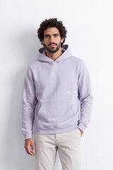 Men's Tomato Store Slim Fit Melton Sweatshirt Hood Minimal Chest Typography Kangaroo Pocket