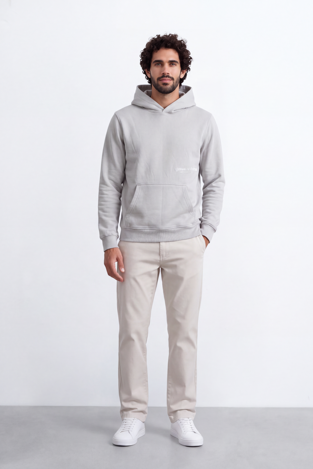 Men's Tomato Store Slim Fit Melton Sweatshirt Hood Minimal Chest Typography Kangaroo Pocket