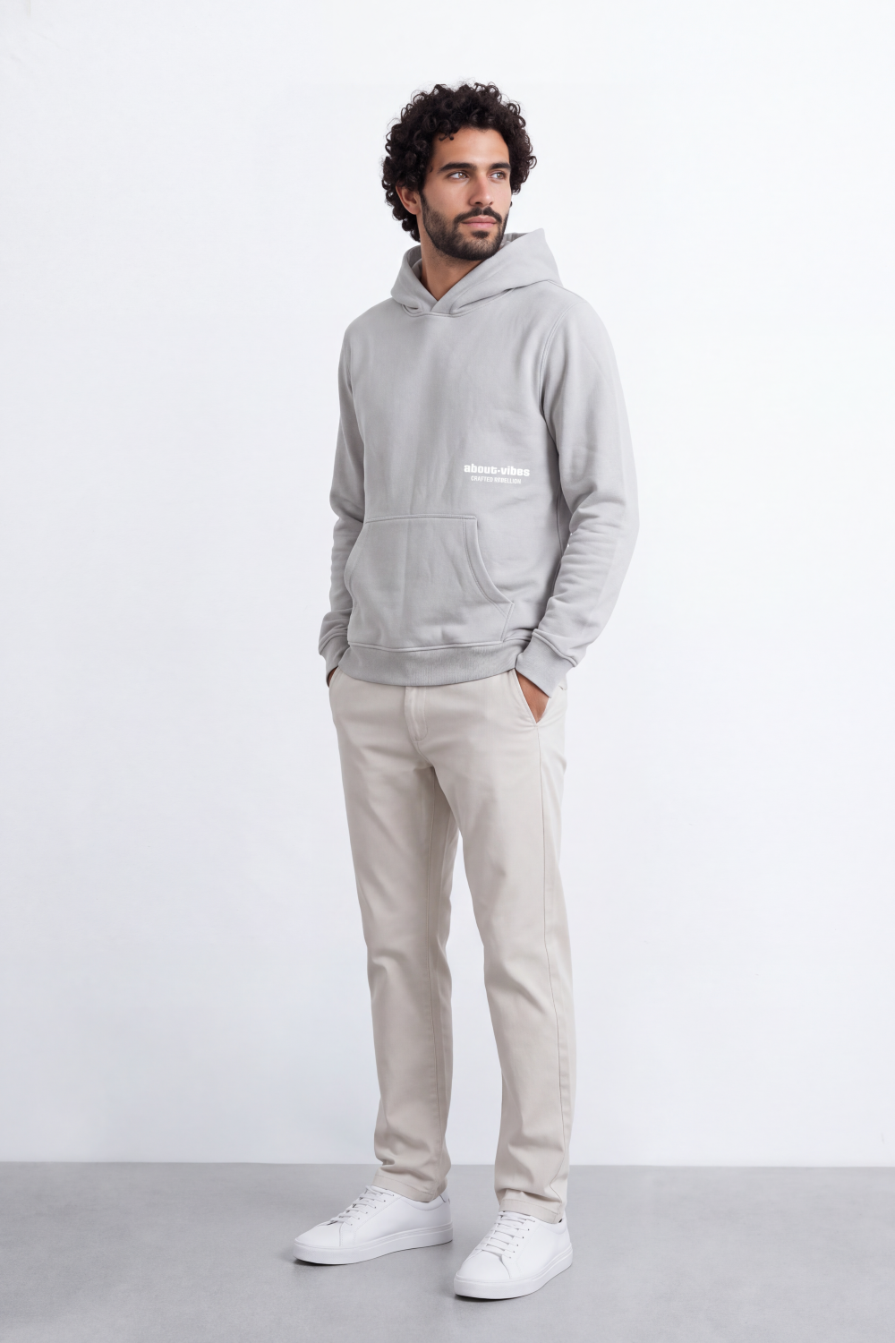 Men's Tomato Store Slim Fit Melton Sweatshirt Hood Minimal Chest Typography Kangaroo Pocket