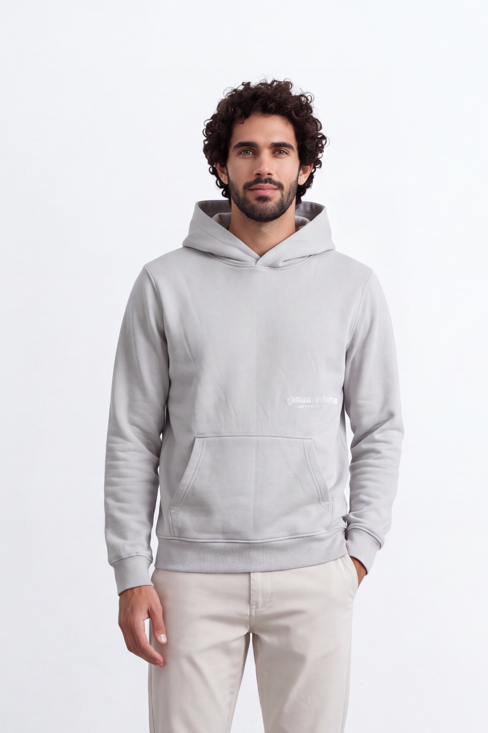 Men's Tomato Store Slim Fit Melton Sweatshirt Hood Minimal Chest Typography Kangaroo Pocket