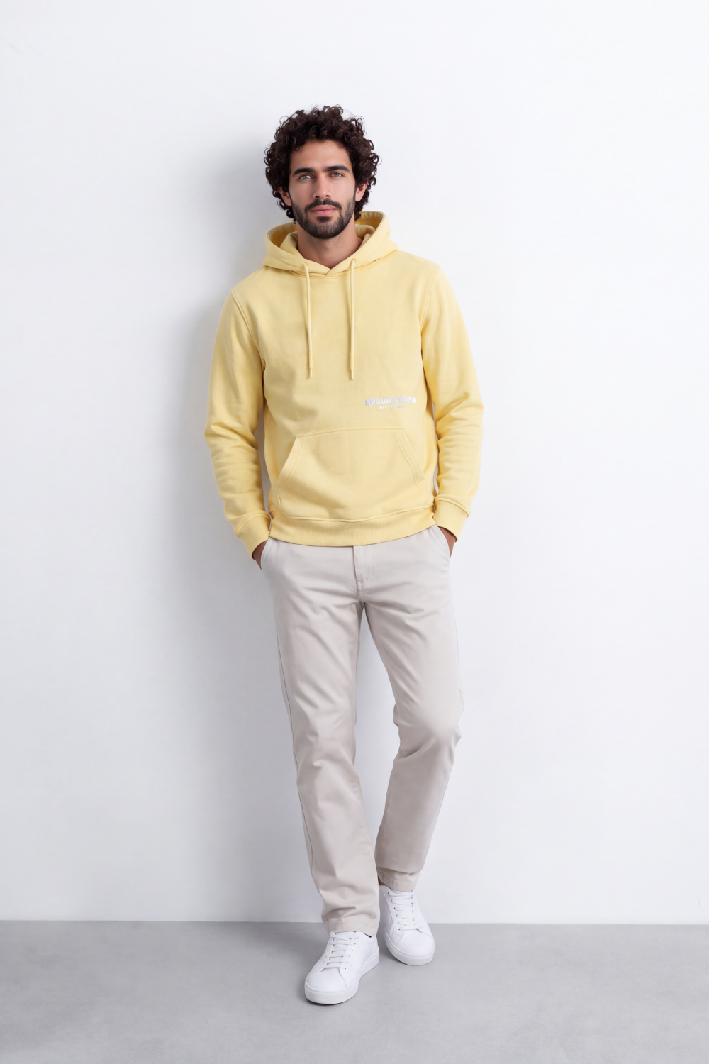 Men's Tomato Store Slim Fit Melton Sweatshirt Hood Minimal Chest Typography Kangaroo Pocket