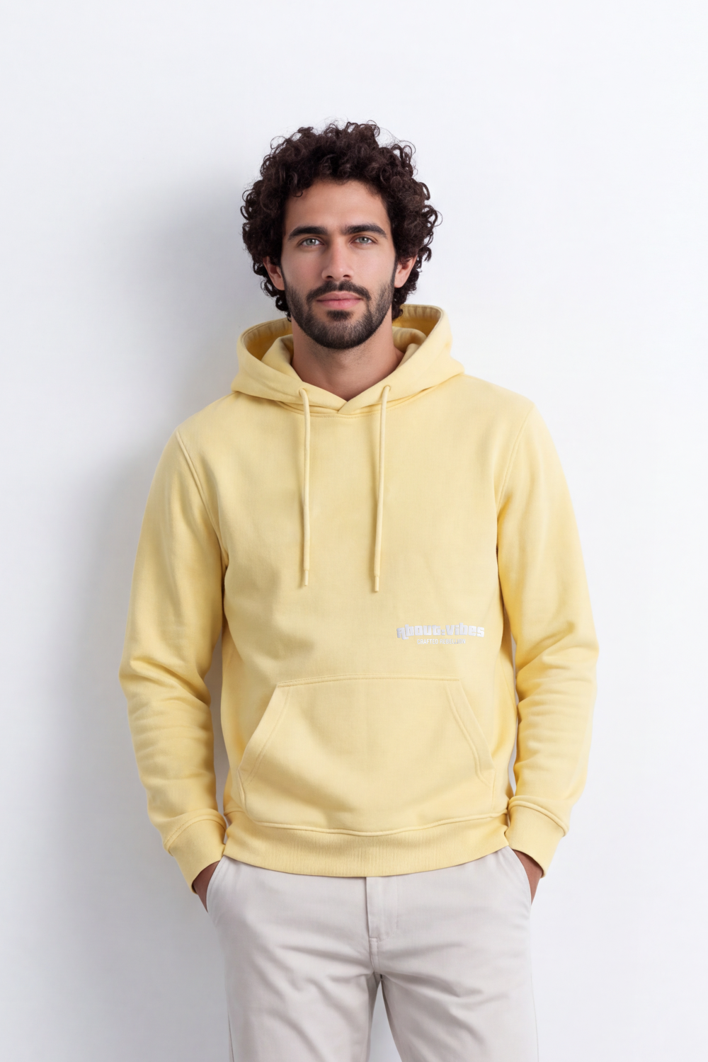 Men's Tomato Store Slim Fit Melton Sweatshirt Hood Minimal Chest Typography Kangaroo Pocket