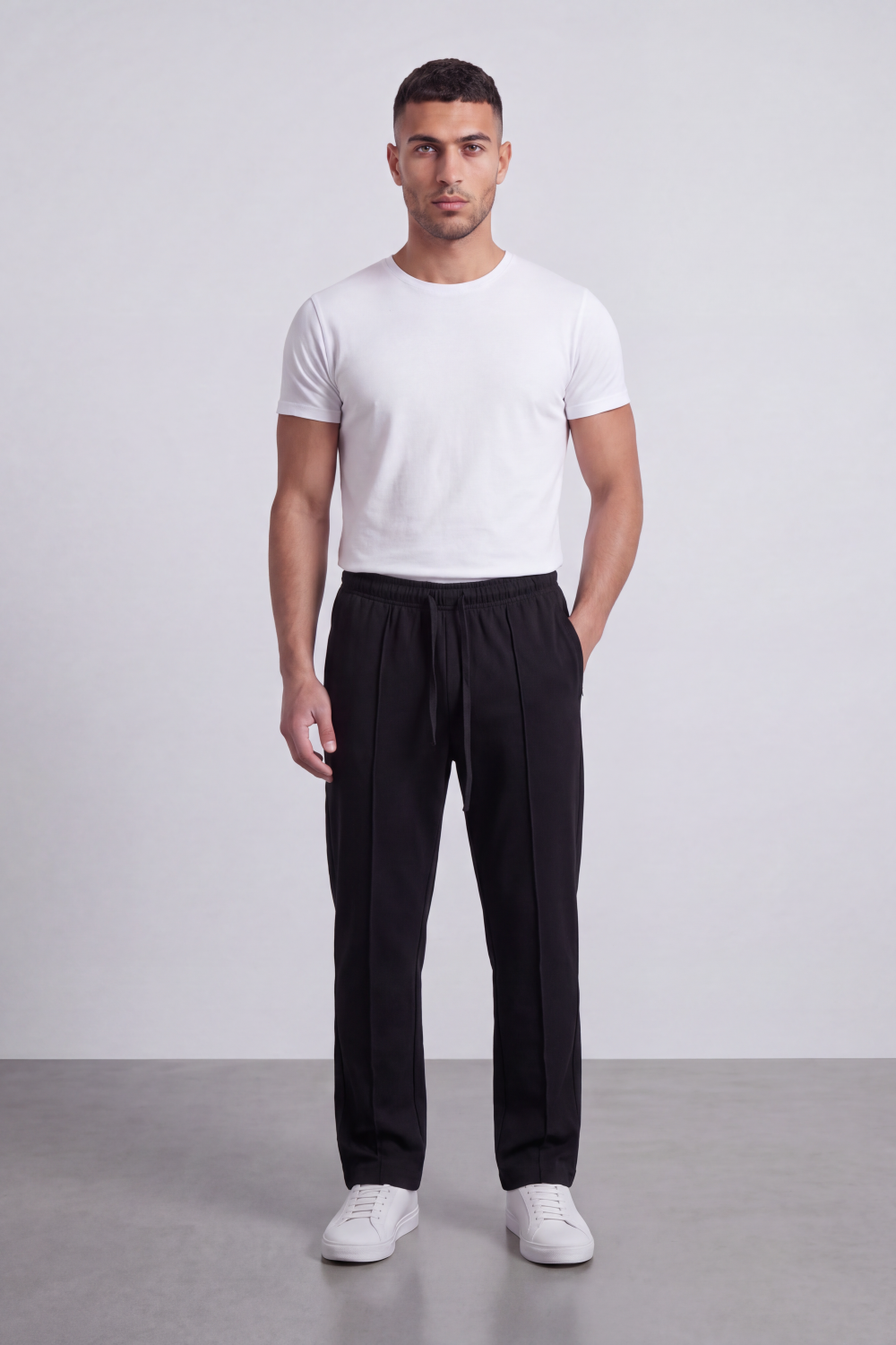 Men's Tomato Store Soft Interlock Track Sweatpants Elastic Drawstring Waist Front Pintuck Detail Oversize