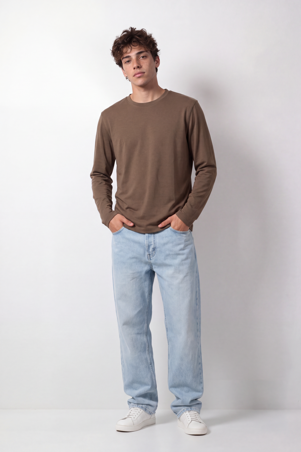 Men's Tomato Store Winter Soft Cotton T-Shirt Round Neck Long Sleeve Clean Minimal Design Slim Fit