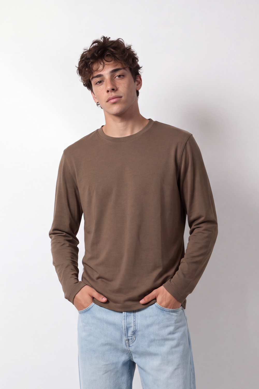 Men's Tomato Store Winter Soft Cotton T-Shirt Round Neck Long Sleeve Clean Minimal Design Slim Fit