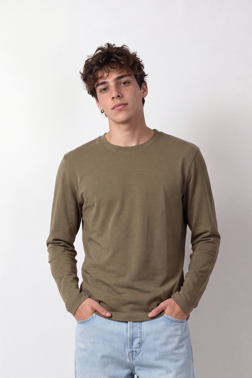 Men's Tomato Store Winter Soft Cotton T-Shirt Round Neck Long Sleeve Clean Minimal Design Slim Fit