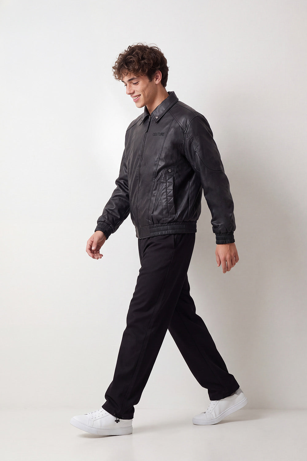 Men's Tomato Store Winter Leather Jacket Classic Collar Subtle Chest Embroidery Slim Fit