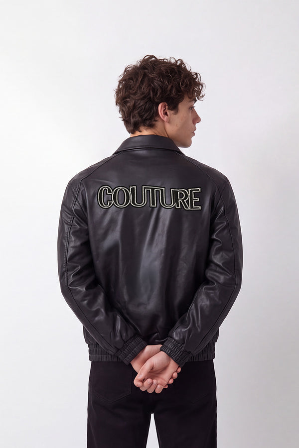 Men's Tomato Store Winter Leather Jacket Classic Collar Subtle Chest Embroidery Slim Fit