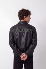 Men's Tomato Store Winter Leather Jacket Classic Collar Subtle Chest Embroidery Slim Fit