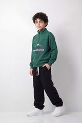 Boy's Tomato Store Winter Fleece Pullover Round Neck Long Sleeve Half-Zip Detail Tennis Club Typography Front Graphic Oversize