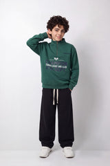 Boy's Tomato Store Winter Fleece Pullover Round Neck Long Sleeve Half-Zip Detail Tennis Club Typography Front Graphic Oversize