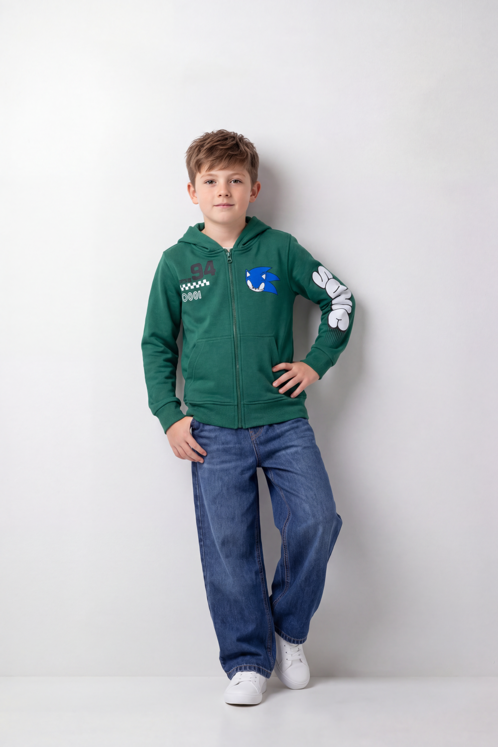 Boy's Tomato Store Winter Fleece Zip Hoodie Long Sleeve Sonic Front Sleeve And Back Graphics Slim Fit
