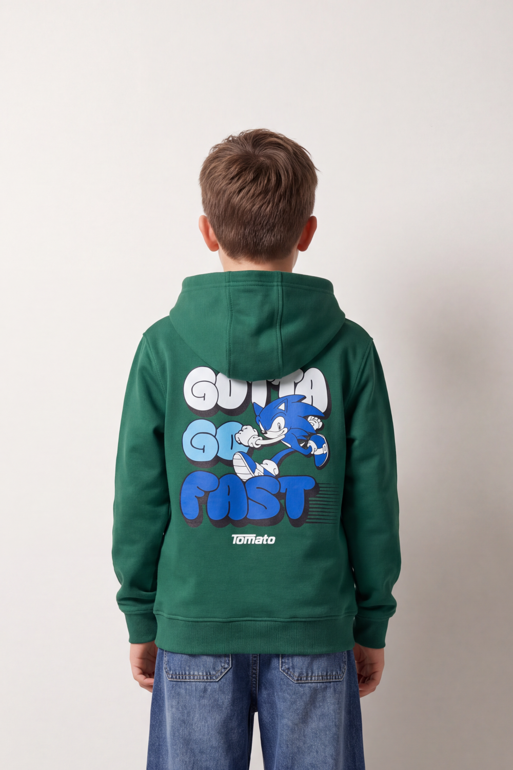 Boy's Tomato Store Winter Fleece Zip Hoodie Long Sleeve Sonic Front Sleeve And Back Graphics Slim Fit