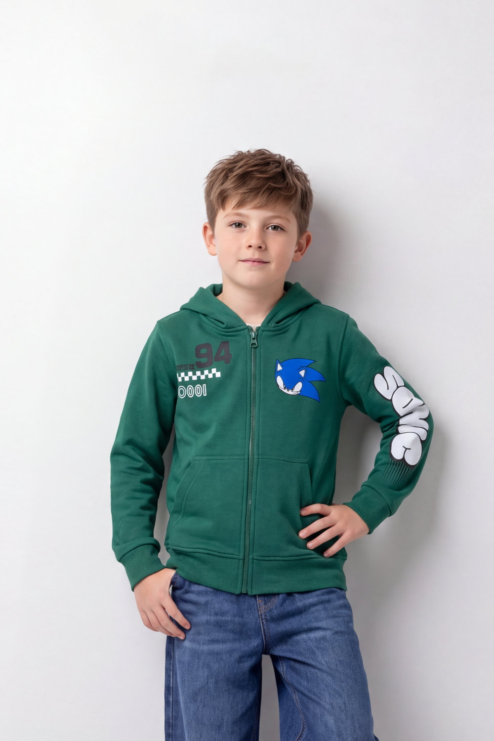 Boy's Tomato Store Winter Fleece Zip Hoodie Long Sleeve Sonic Front Sleeve And Back Graphics Slim Fit
