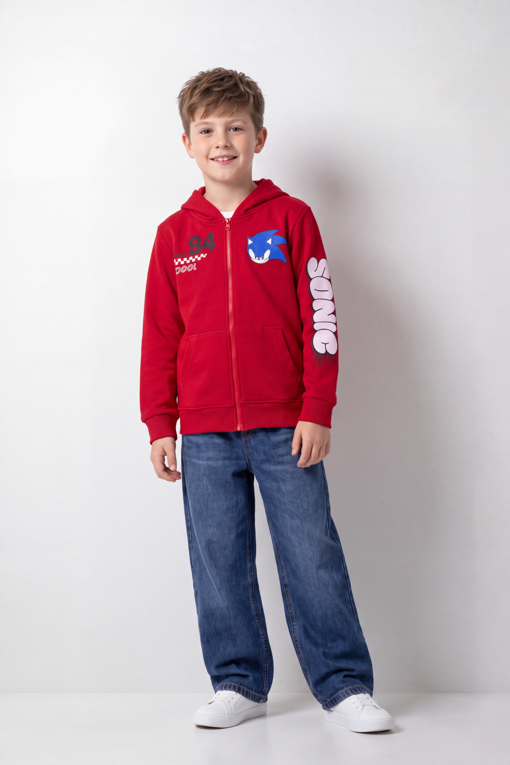 Boy's Tomato Store Winter Fleece Zip Hoodie Long Sleeve Sonic Front Sleeve And Back Graphics Slim Fit