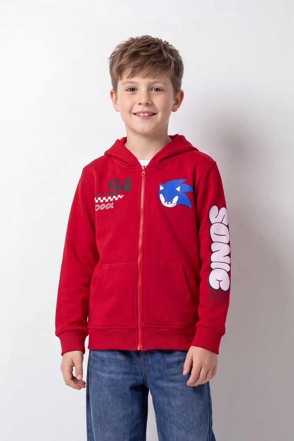 Boy's Tomato Store Winter Fleece Zip Hoodie Long Sleeve Sonic Front Sleeve And Back Graphics Slim Fit