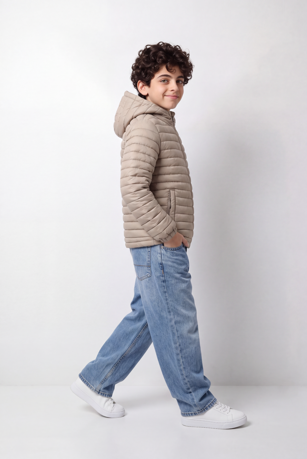 Boy's Tomato Store Jacket Padding Waterproof High Collar Zip Front Side Pocket Detail