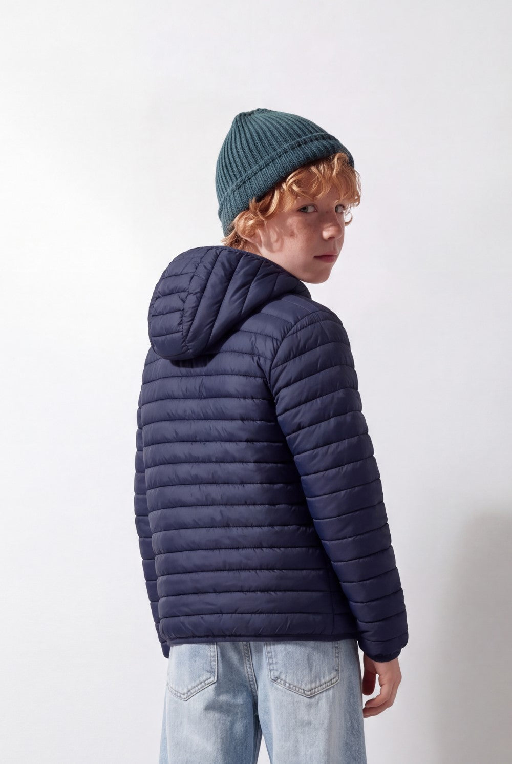 Boy's Tomato Store Puffer Jacket Hooded Design Horizontal Quilted Panels Full-Zip Waterproof