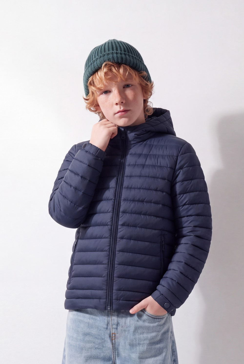 Boy's Tomato Store Puffer Jacket Hooded Design Horizontal Quilted Panels Full-Zip Waterproof