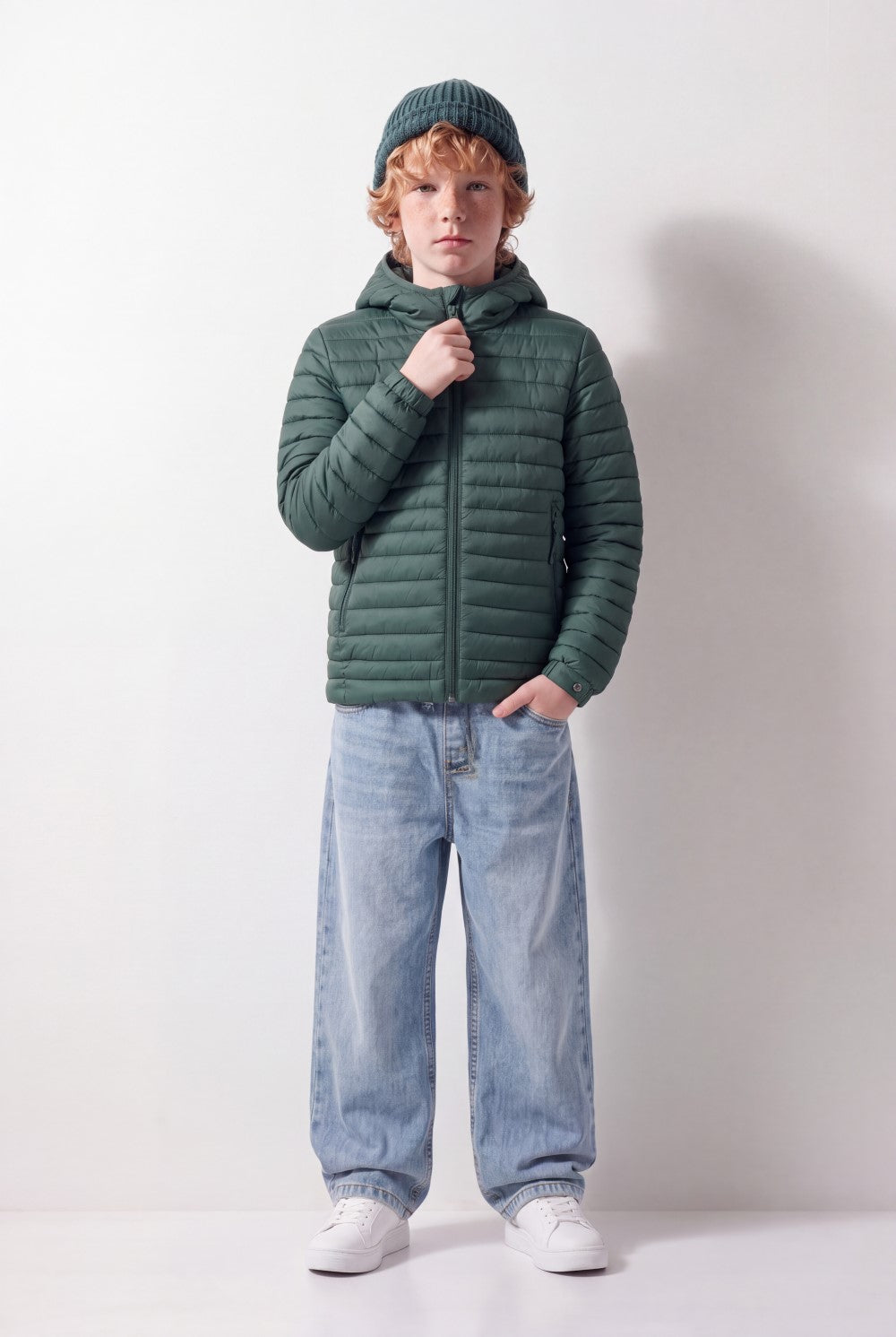 Boy's Tomato Store Puffer Jacket Hooded Design Horizontal Quilted Panels Full-Zip Waterproof