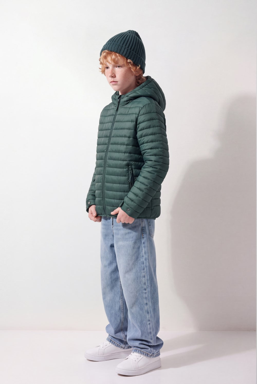 Boy's Tomato Store Puffer Jacket Hooded Design Horizontal Quilted Panels Full-Zip Waterproof