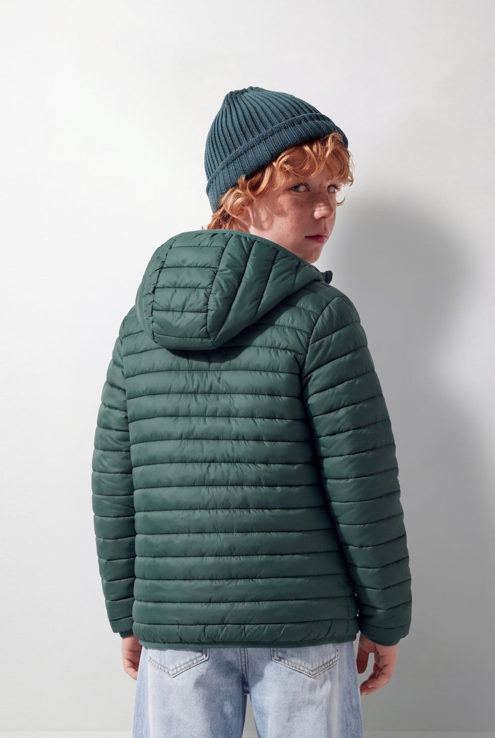 Boy's Tomato Store Puffer Jacket Hooded Design Horizontal Quilted Panels Full-Zip Waterproof