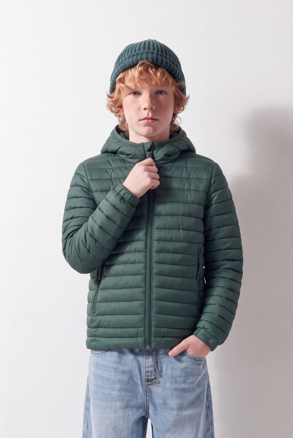 Boy's Tomato Store Puffer Jacket Hooded Design Horizontal Quilted Panels Full-Zip Waterproof