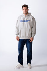 Men's Hood Design With Pack Textured Text Print Front Embroidered Text Long Sleeves Slim Fit Melton Sweatshirt