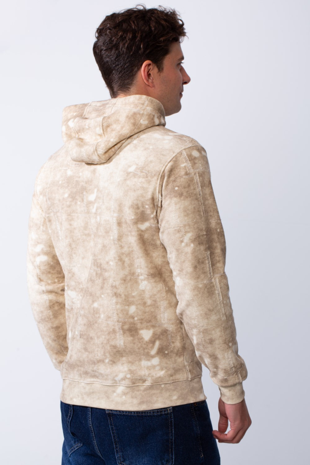Men's Marble Pattern Kangaroo Pockets Hood Design Practical Casual Slim Fit Sweatshirt