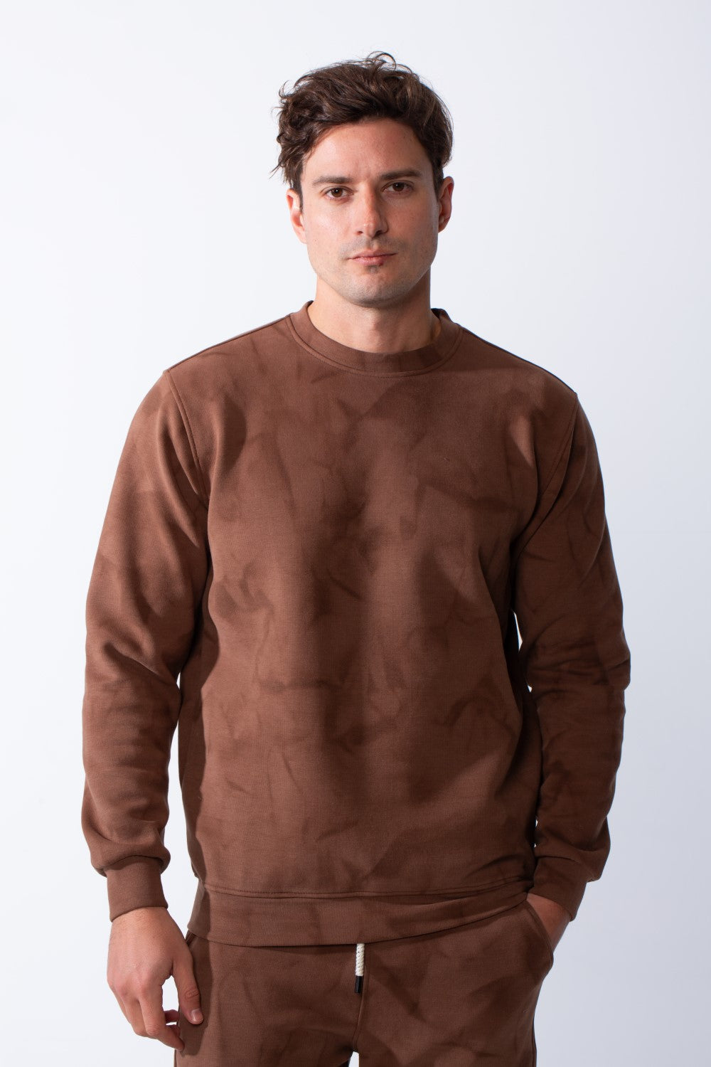 Men's Two-Piece Long Sleeves Crew Neck With Marble Pattern Slim Fit Melton Comfy Casual Daily Wear Out Fit