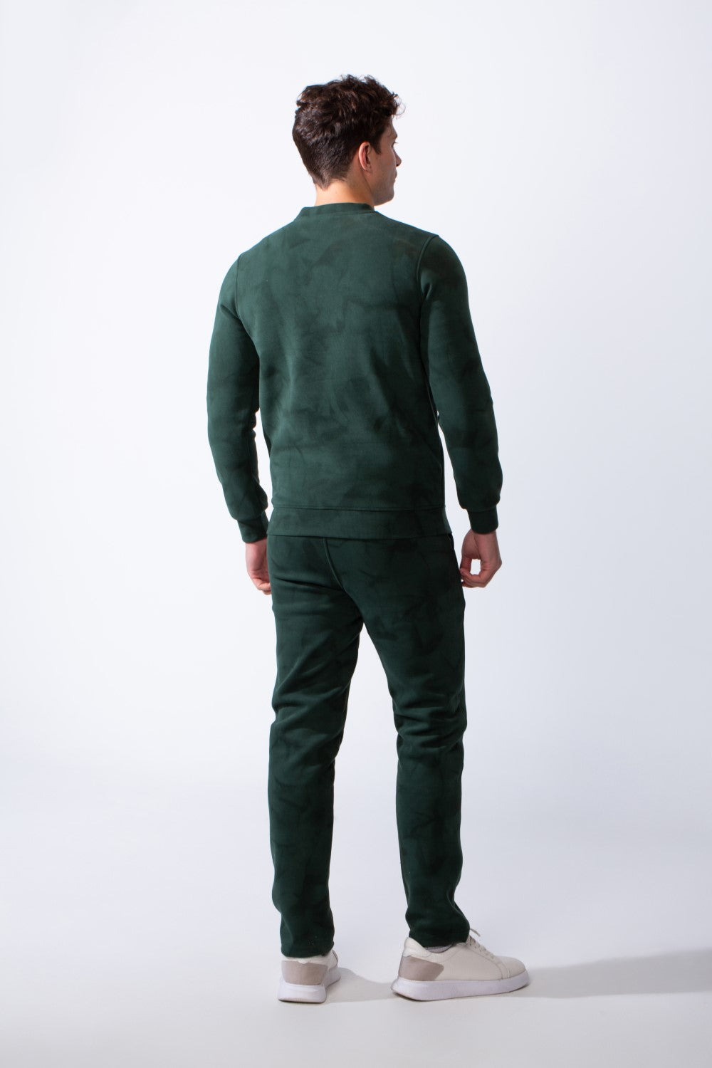 Men's Two-Piece Long Sleeves Crew Neck With Marble Pattern Slim Fit Melton Comfy Casual Daily Wear Out Fit