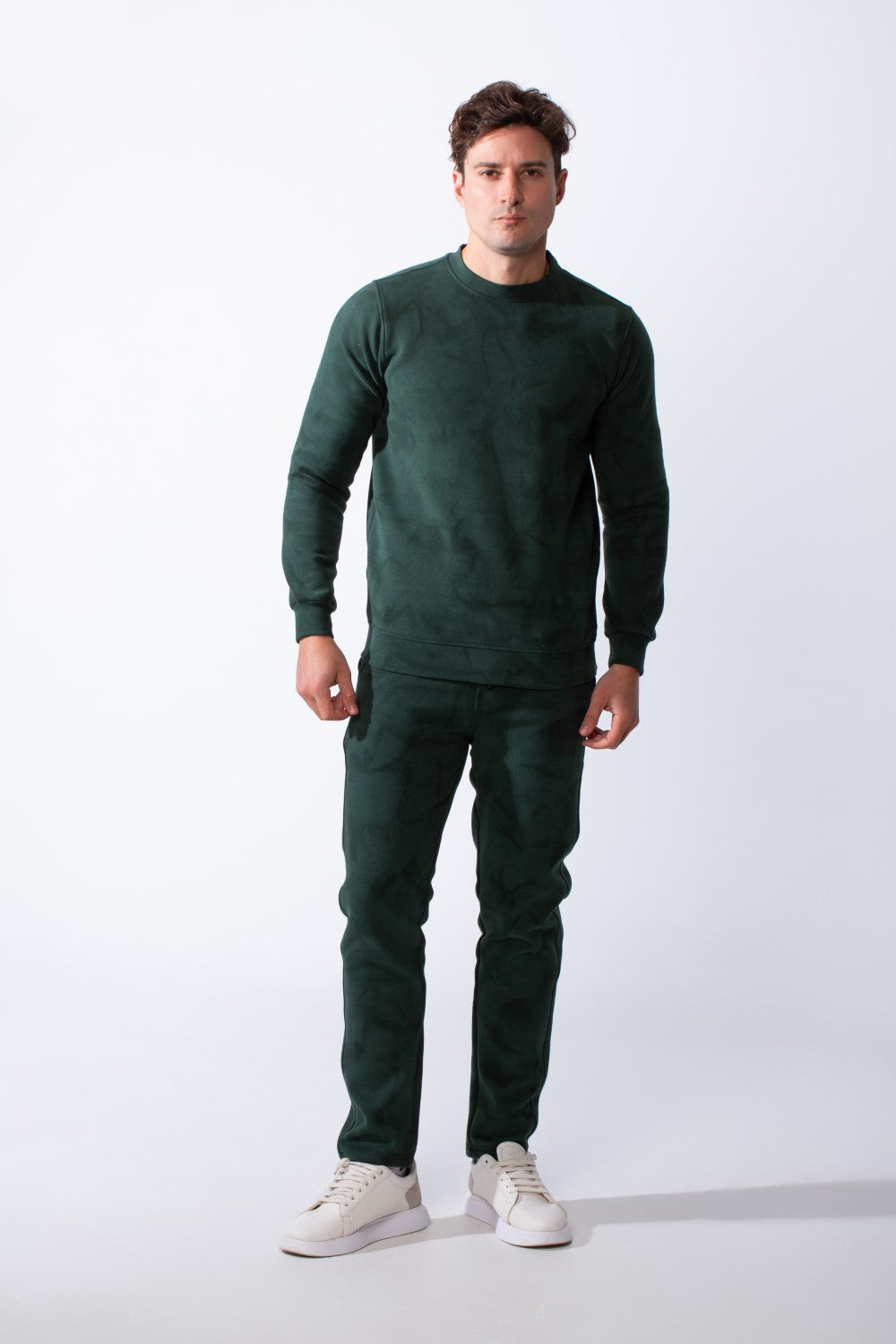 Men's Two-Piece Long Sleeves Crew Neck With Marble Pattern Slim Fit Melton Comfy Casual Daily Wear Out Fit