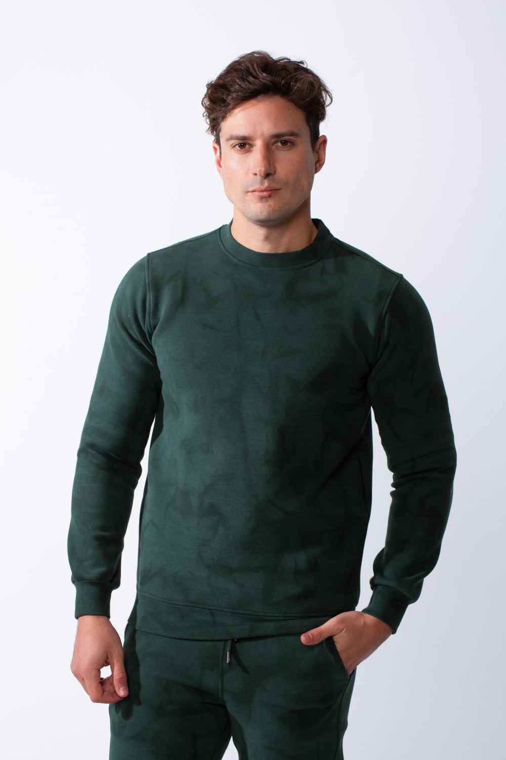 Men's Two-Piece Long Sleeves Crew Neck With Marble Pattern Slim Fit Melton Comfy Casual Daily Wear Out Fit