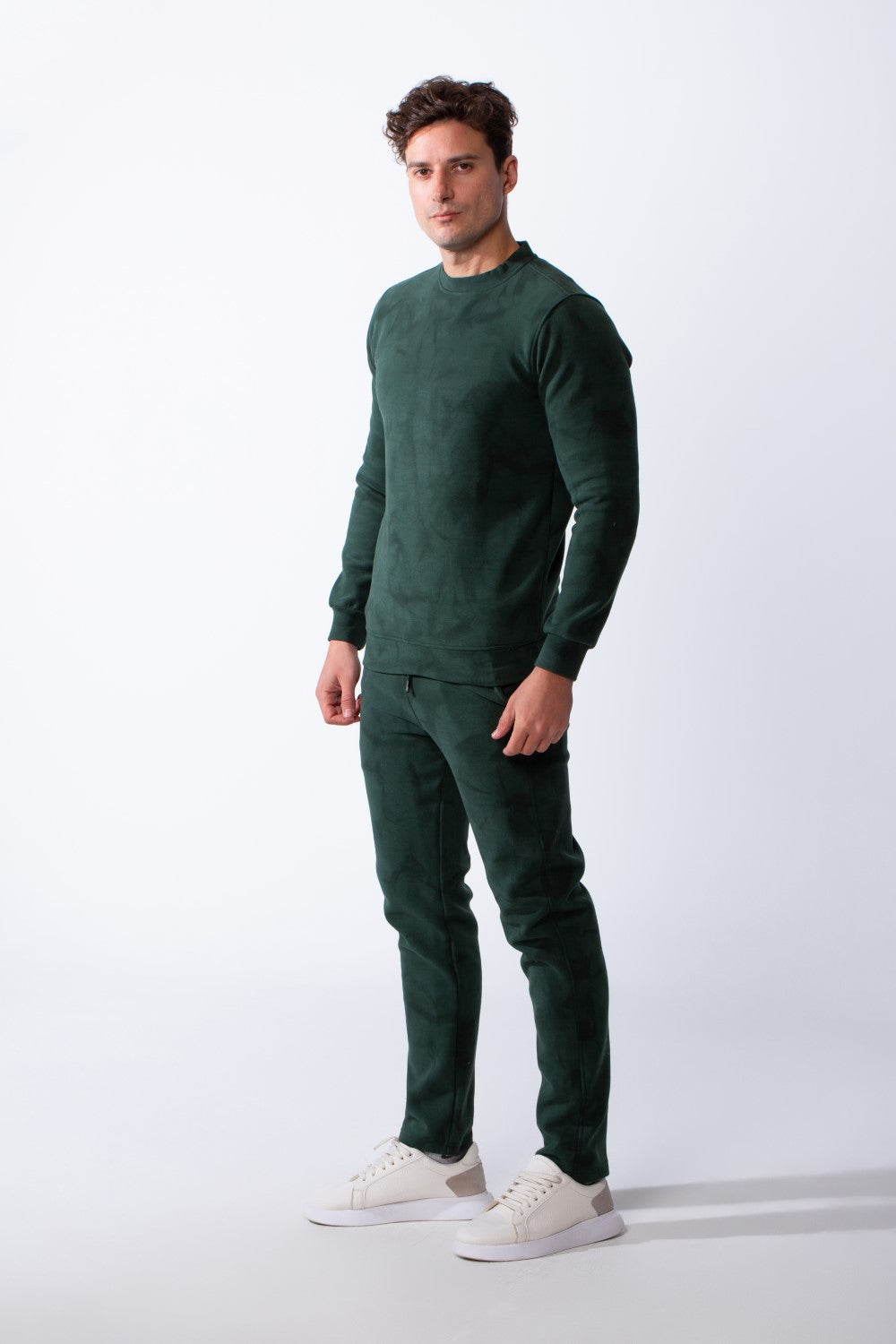 Men's Two-Piece Long Sleeves Crew Neck With Marble Pattern Slim Fit Melton Comfy Casual Daily Wear Out Fit